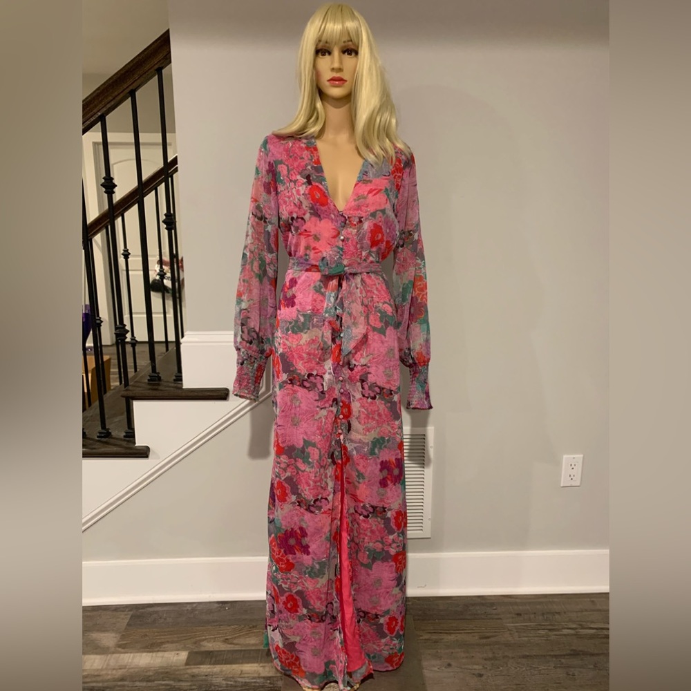 ASOS Hope & Ivy tie front split maxi dress in pink floral - Picture 4 of 8